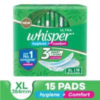 Whisper Sanitary Pads - XL Wings, Ultra Clean - 15 Pads