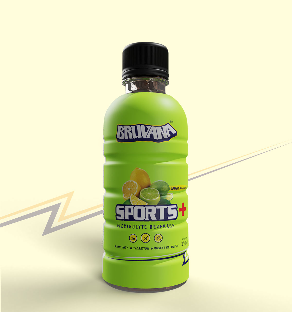 Bruvana Sports+ Electrolyte Beverage (Lemon Flavor) - 250ml